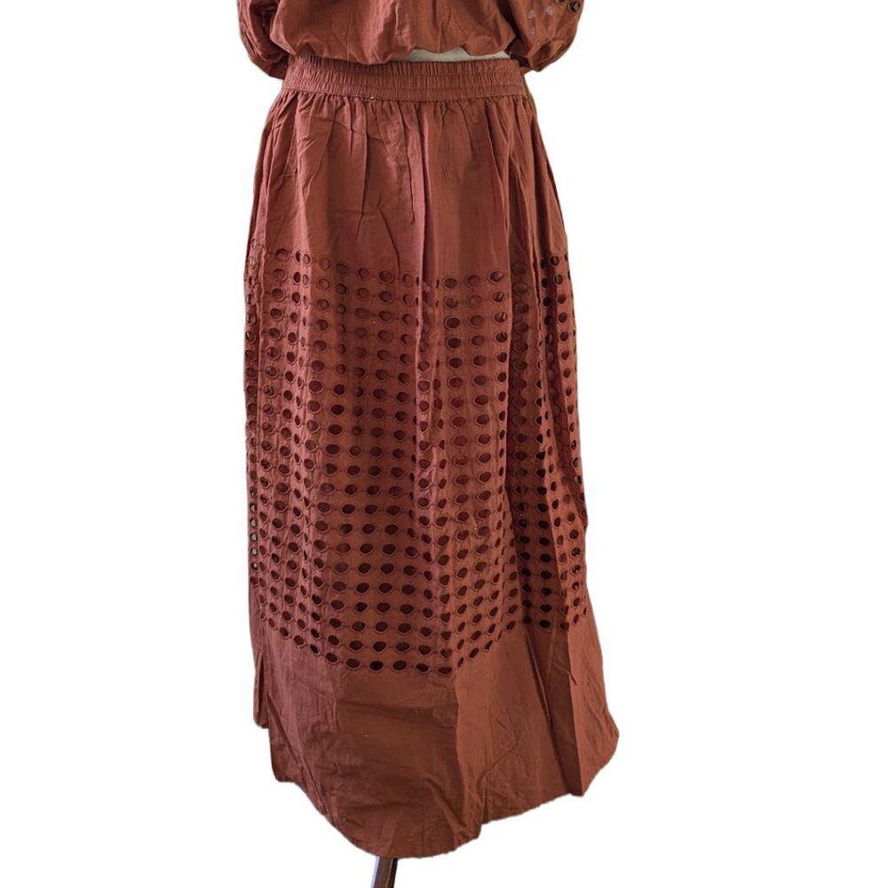 Sleeveless Eyelet Skirt Set in Terracotta - Picture 5 of 14